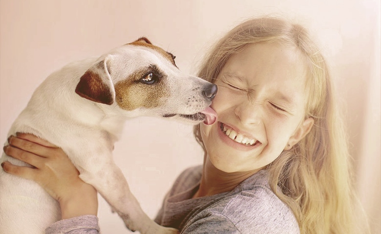 dog licking girl face