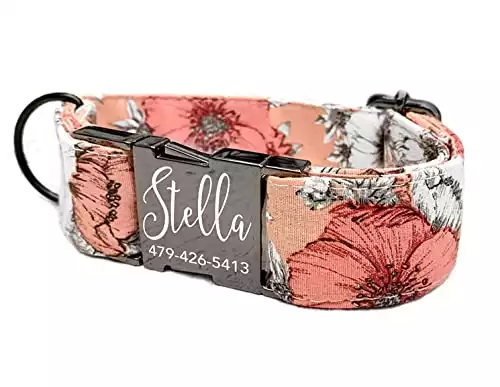 Personalized Floral Dog Collar With Metal Buckle